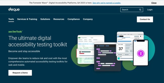 web accessibility tools, axe devtools screenshot of homepage